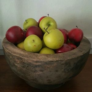 Heavy wooden Pottery Barn bowl with faux apples